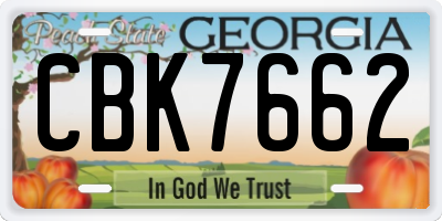GA license plate CBK7662