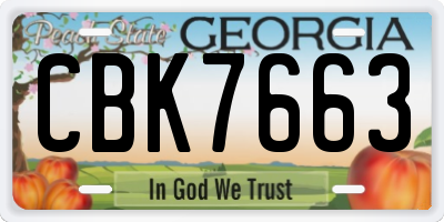 GA license plate CBK7663