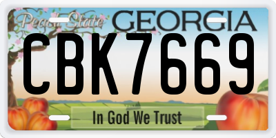 GA license plate CBK7669