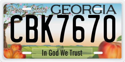 GA license plate CBK7670
