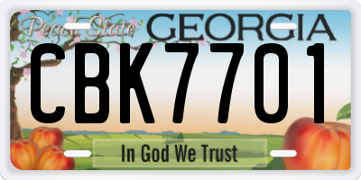 GA license plate CBK7701