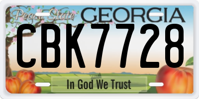 GA license plate CBK7728