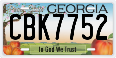 GA license plate CBK7752
