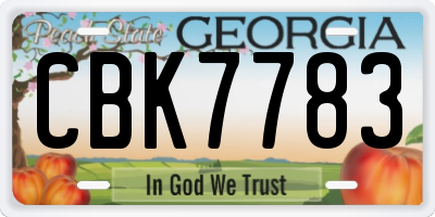 GA license plate CBK7783