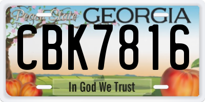GA license plate CBK7816