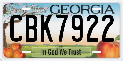 GA license plate CBK7922