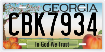 GA license plate CBK7934