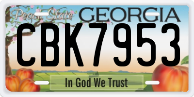 GA license plate CBK7953