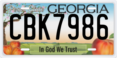 GA license plate CBK7986