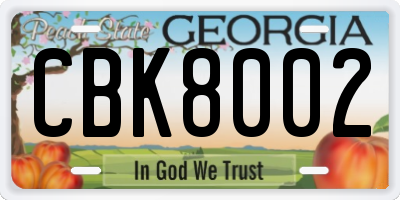 GA license plate CBK8002