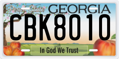 GA license plate CBK8010