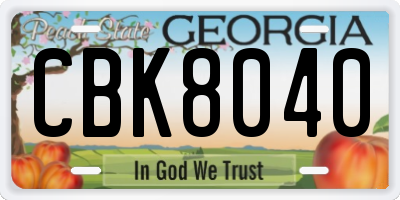 GA license plate CBK8040
