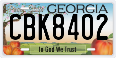 GA license plate CBK8402