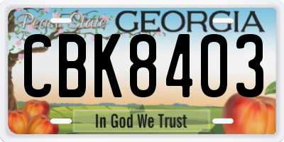 GA license plate CBK8403