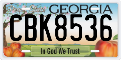 GA license plate CBK8536