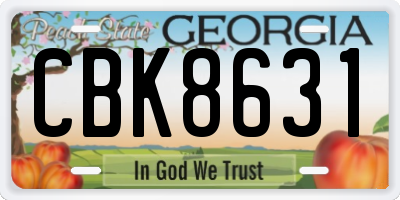 GA license plate CBK8631