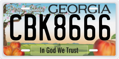 GA license plate CBK8666