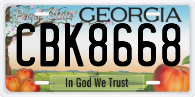 GA license plate CBK8668