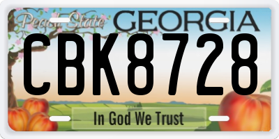 GA license plate CBK8728
