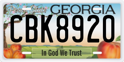 GA license plate CBK8920