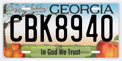 GA license plate CBK8940