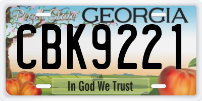 GA license plate CBK9221
