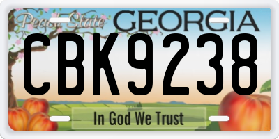 GA license plate CBK9238