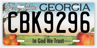 GA license plate CBK9296
