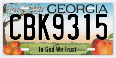 GA license plate CBK9315