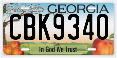 GA license plate CBK9340
