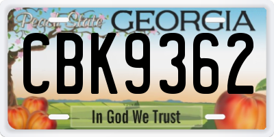 GA license plate CBK9362