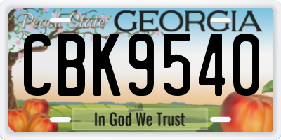 GA license plate CBK9540