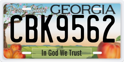 GA license plate CBK9562