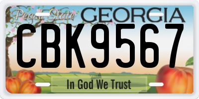 GA license plate CBK9567