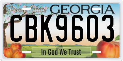 GA license plate CBK9603
