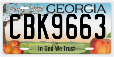 GA license plate CBK9663