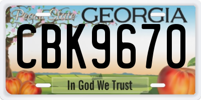 GA license plate CBK9670