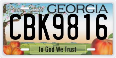 GA license plate CBK9816