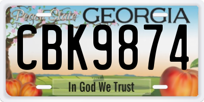 GA license plate CBK9874