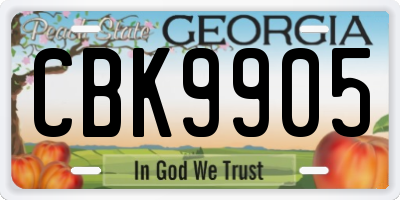 GA license plate CBK9905