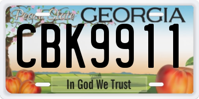 GA license plate CBK9911