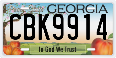 GA license plate CBK9914