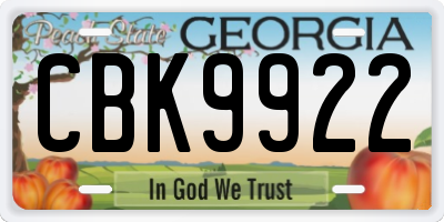 GA license plate CBK9922