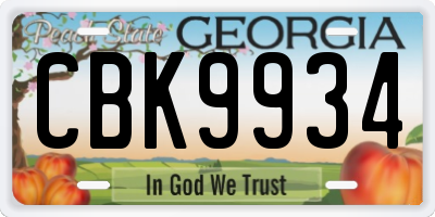 GA license plate CBK9934