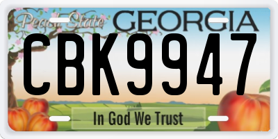GA license plate CBK9947
