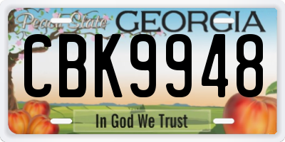 GA license plate CBK9948