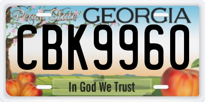 GA license plate CBK9960