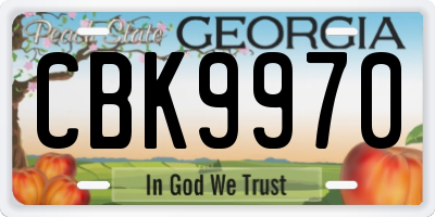 GA license plate CBK9970