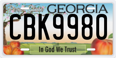 GA license plate CBK9980