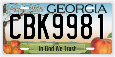 GA license plate CBK9981